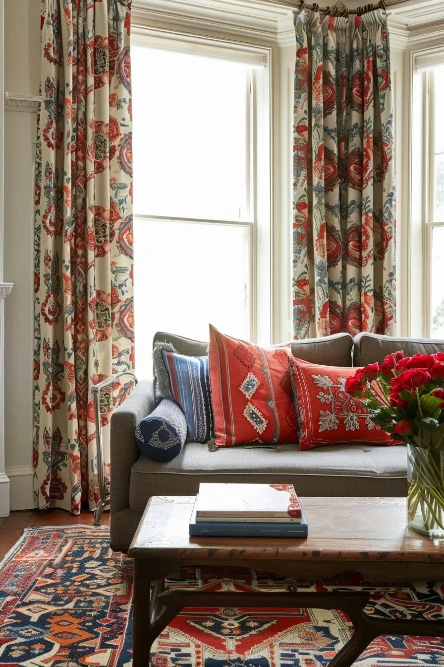 Red and Blue Patterned Curtains