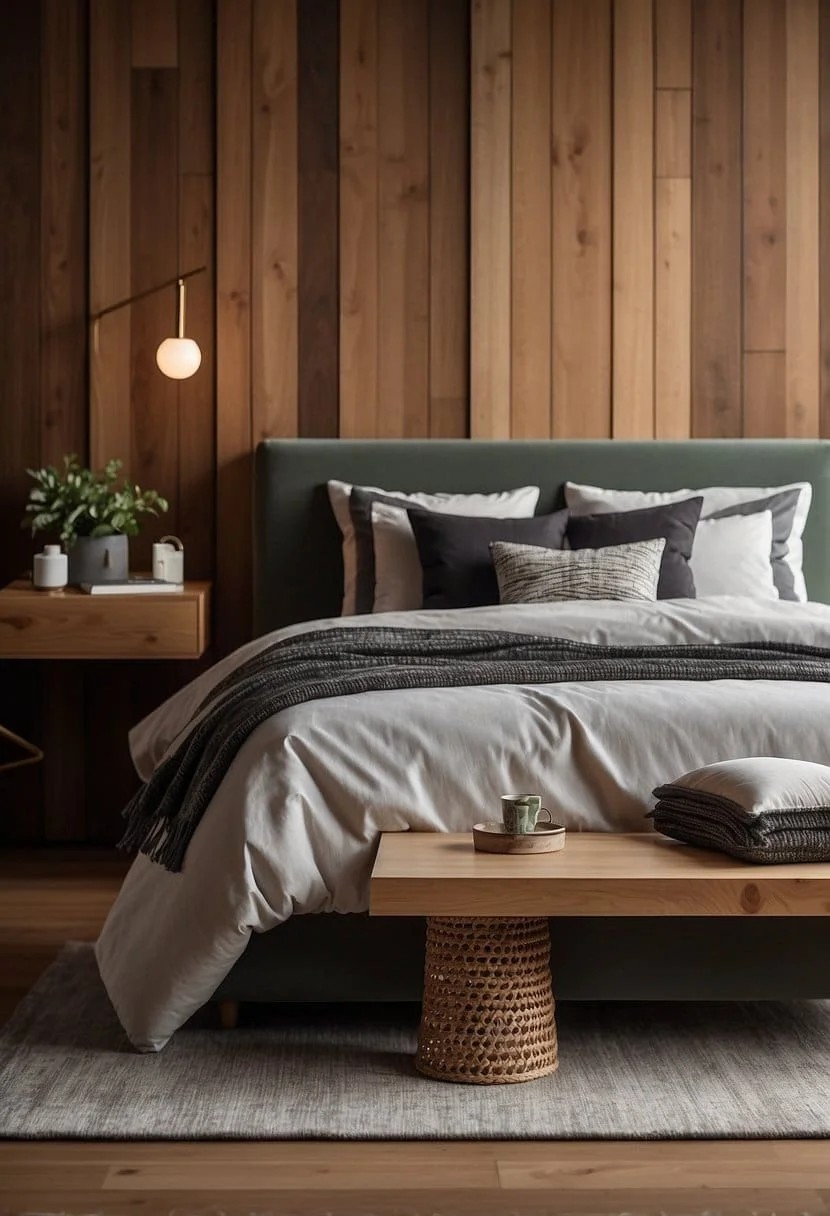 Wood Trim Accent Wall Behind The Bed