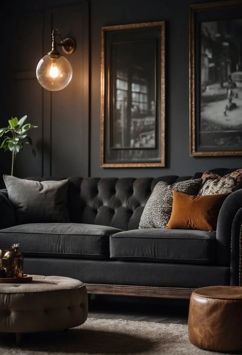 Eclectic Mix: Charcoal Sofa and Vintage Decor