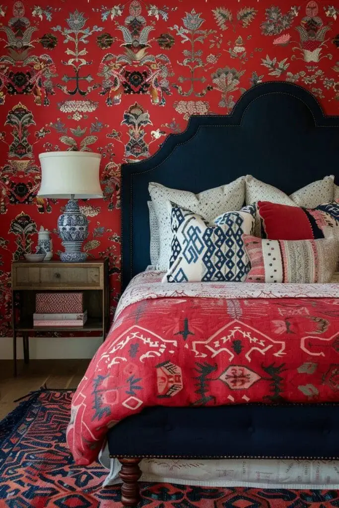 Red and Navy Geometric Wallpaper