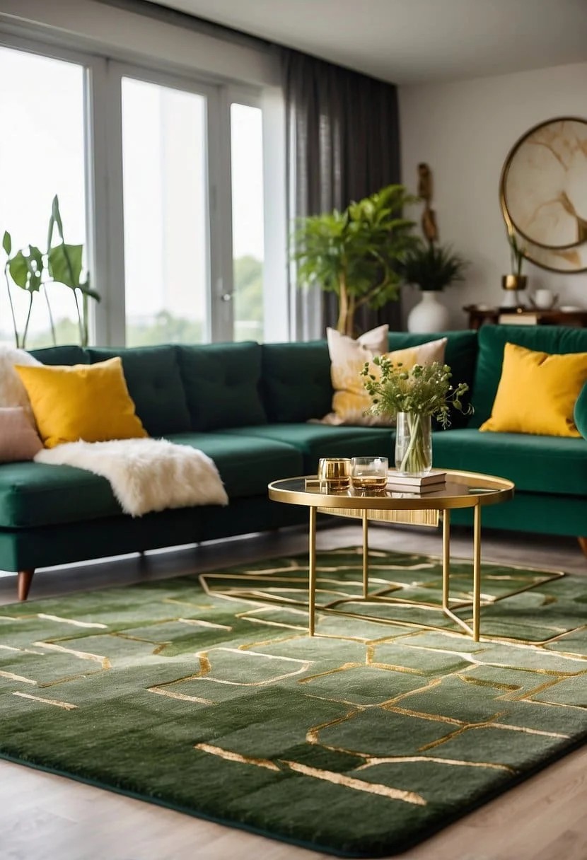 Green and Gold Geometric Rugs