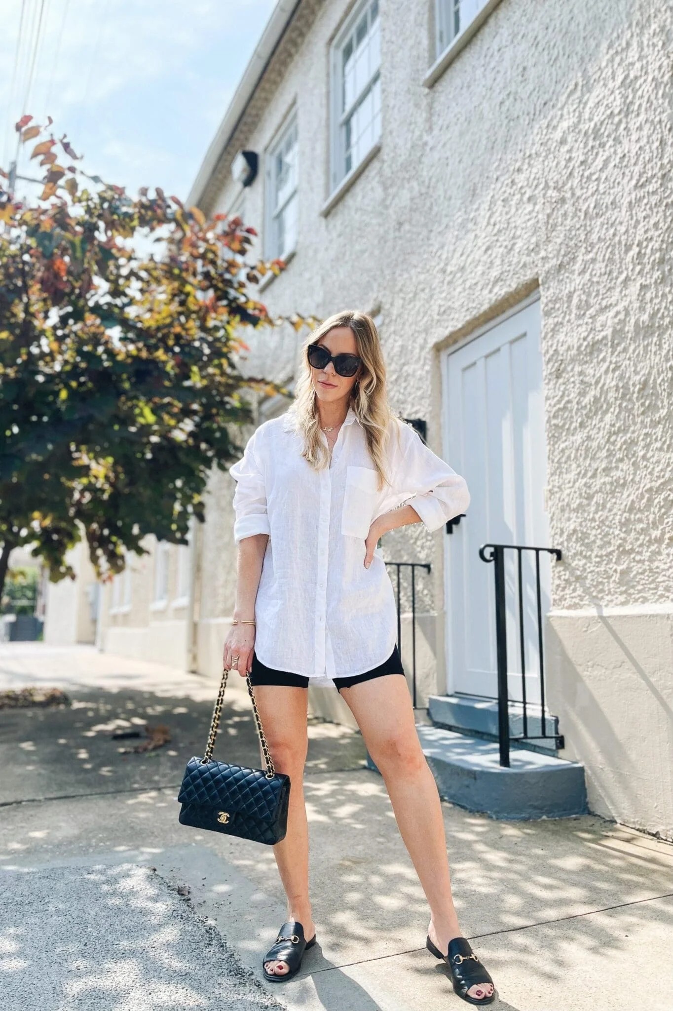 Oversized Linen Button-Down + Biker Shorts