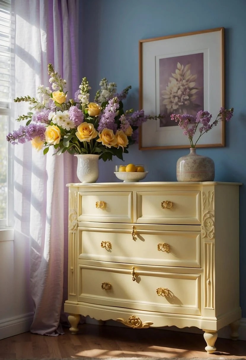 Pale Yellow and Lilac Dresser