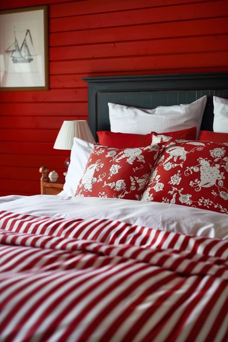 Striped Red and White Duvet Cover