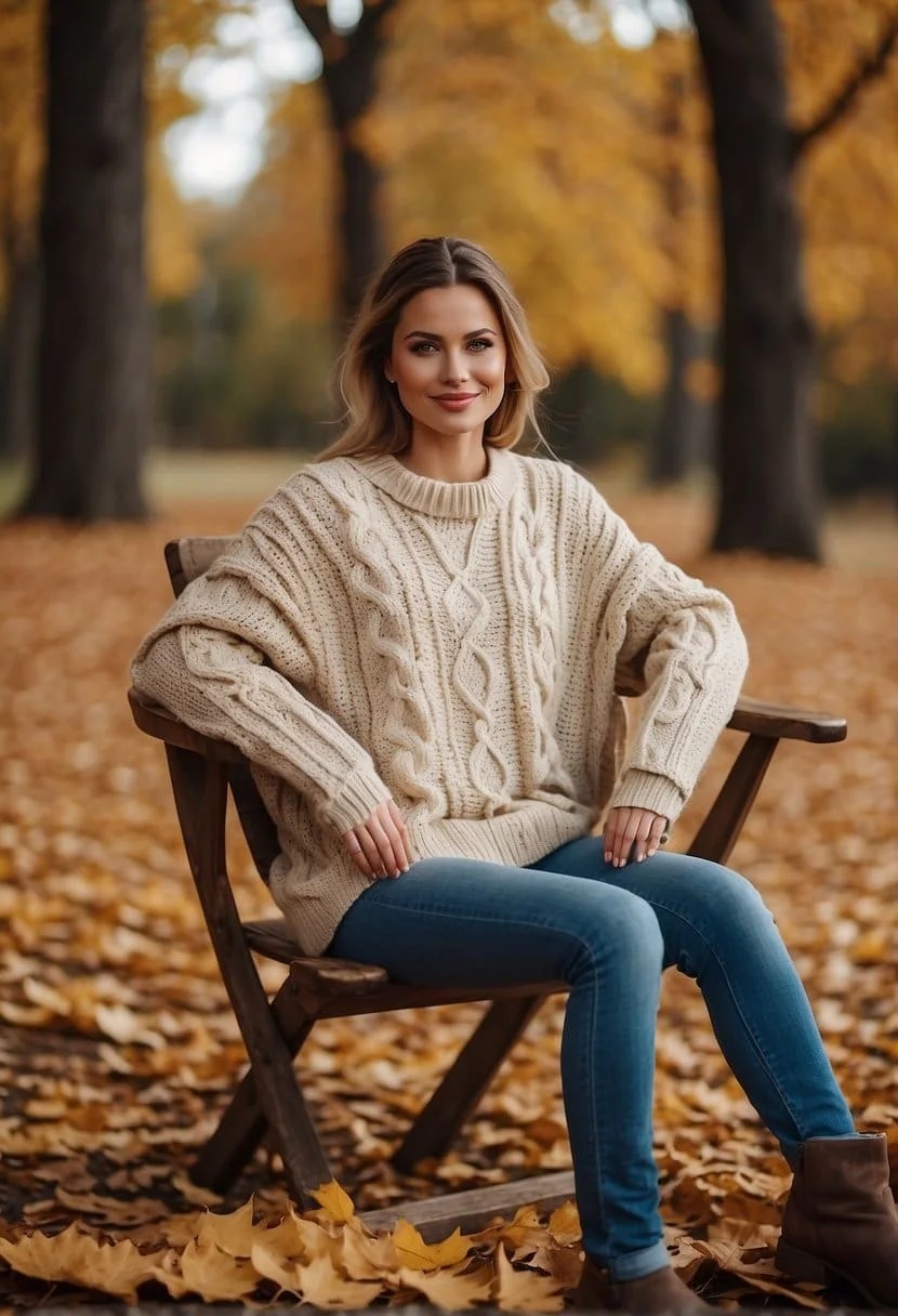 Cozy Cable Knit Sweater And Mom Jeans