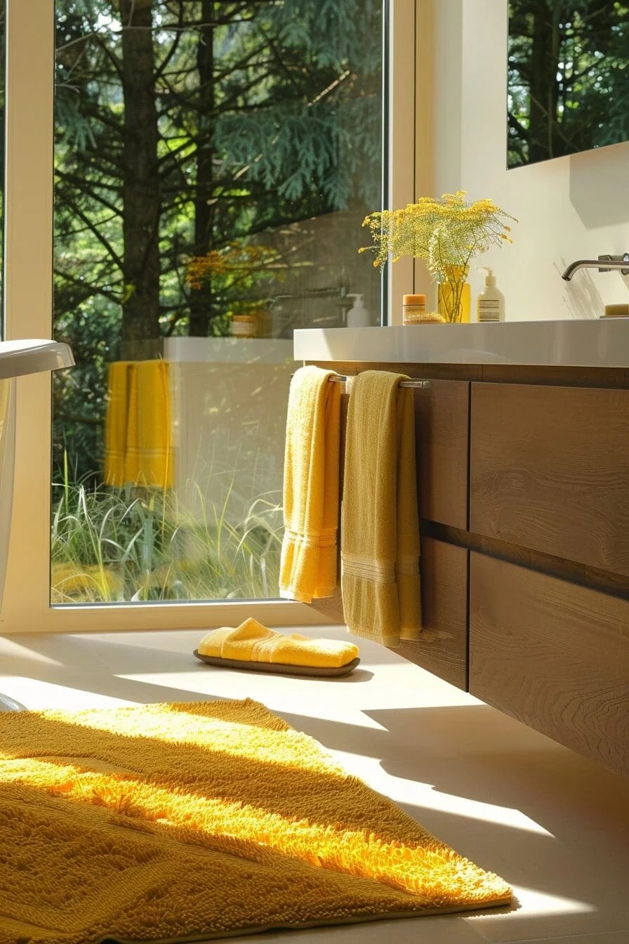 Pops of Yellow with Towels and Rugs