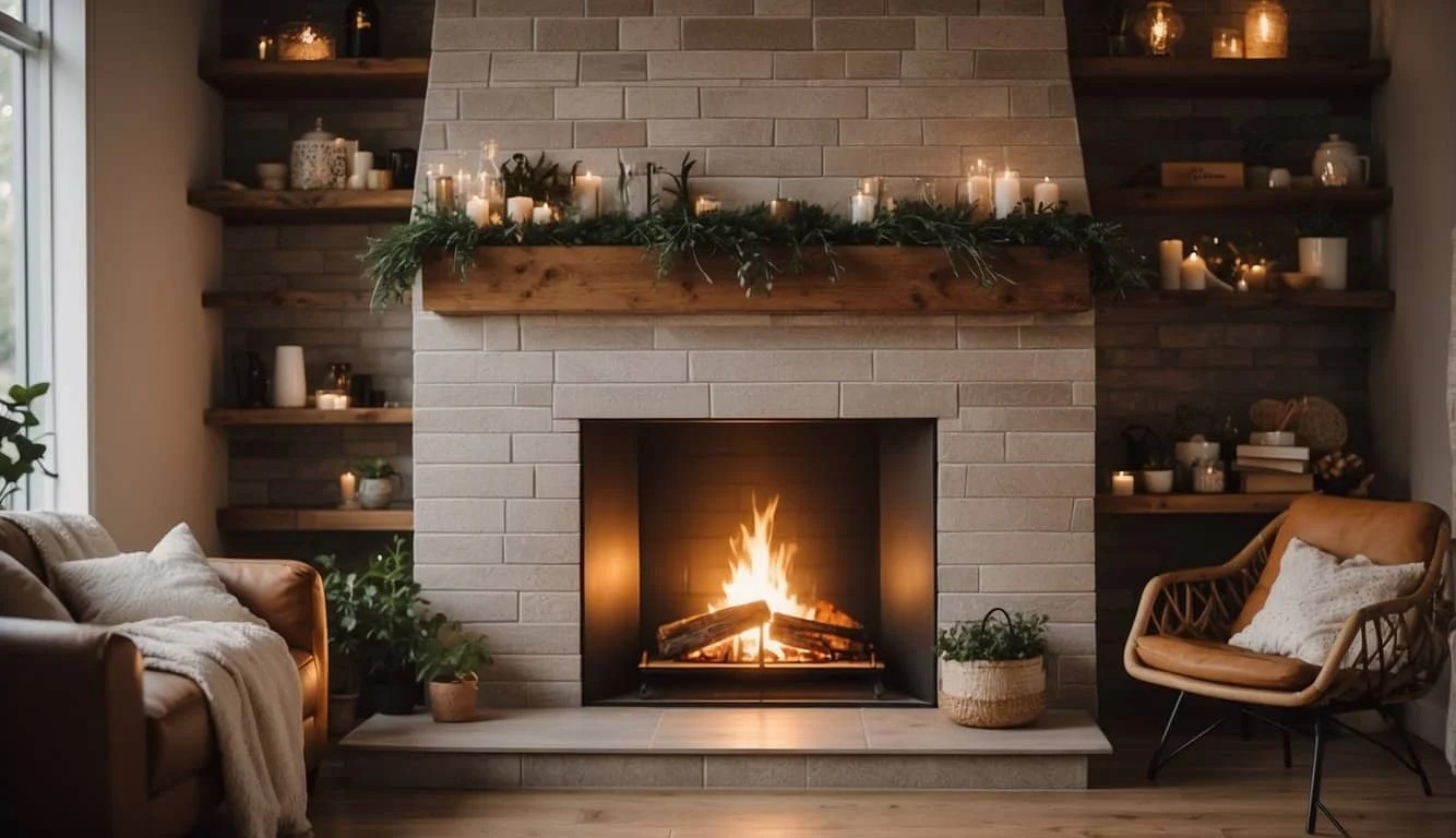 Farmhouse Style Fireplace With Decorative Ceramic Tiles