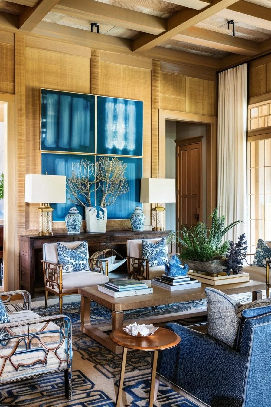 Blue and Wood Tones