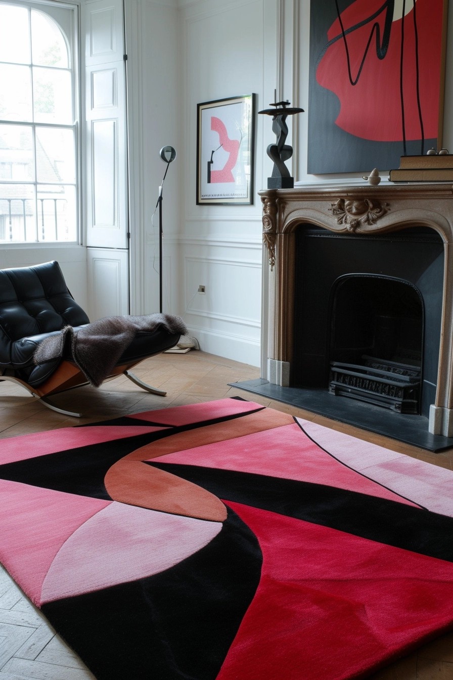 Modern Pink And Black Geometric Rugs