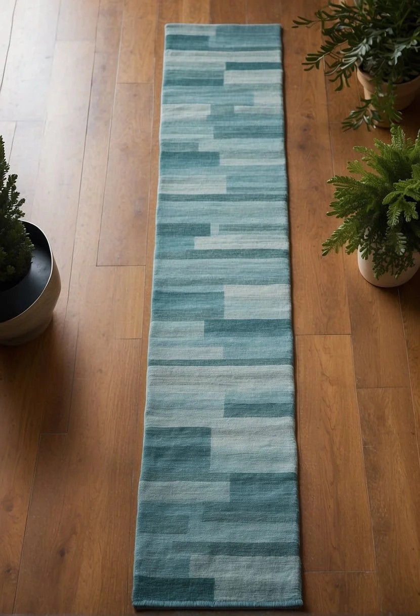 Light Blue Patterned Rug On A Wood Floor