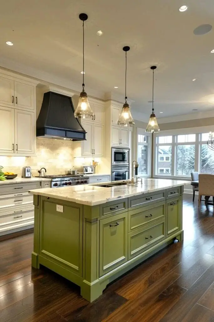 Olive Green Kitchen Island