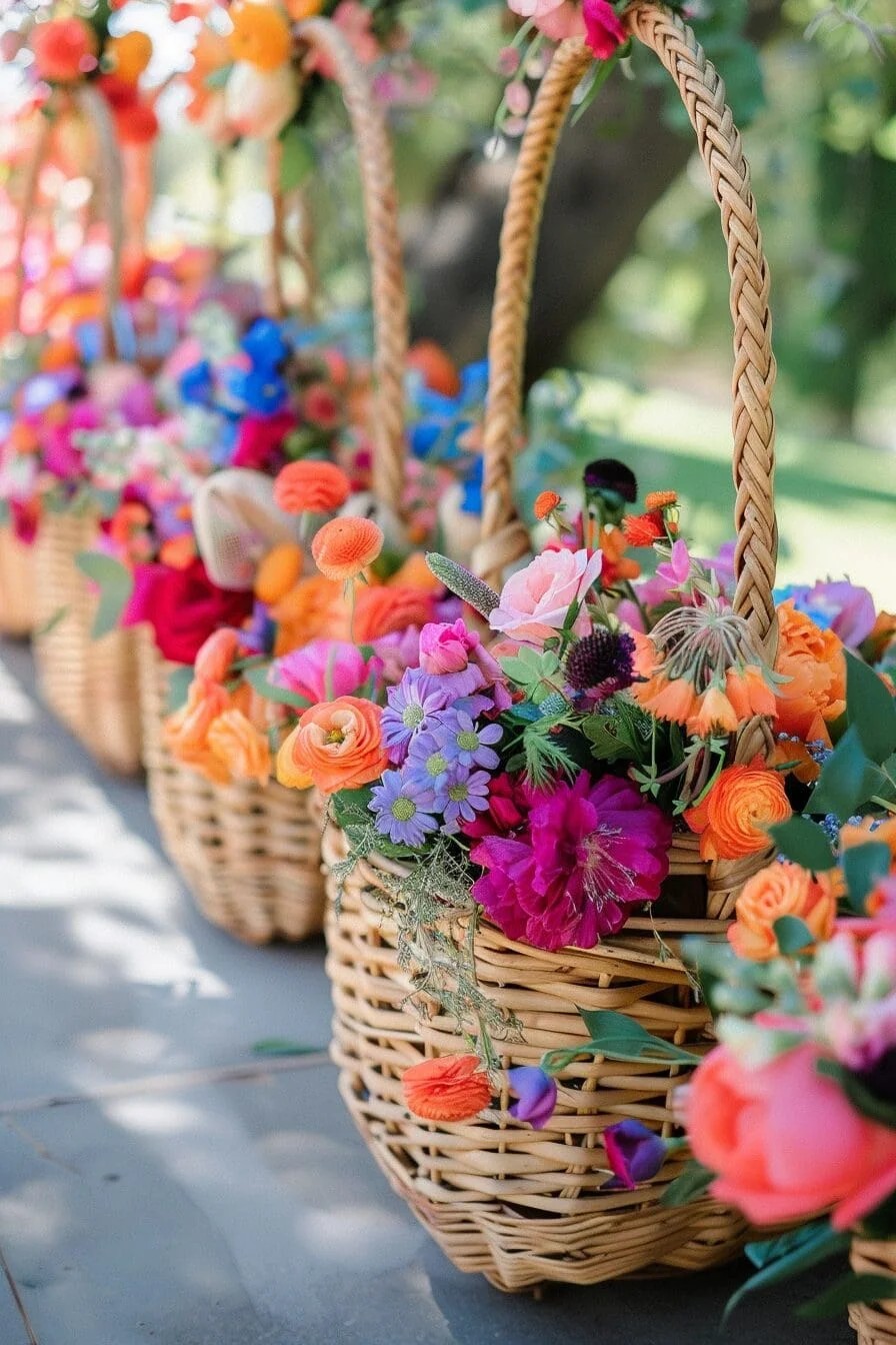 A Spring Wedding with Bright Woven Picnic Baskets