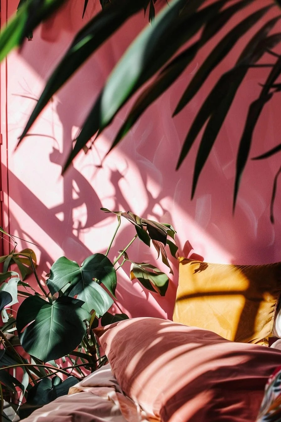 Pink Walls with Leafy Green Plants