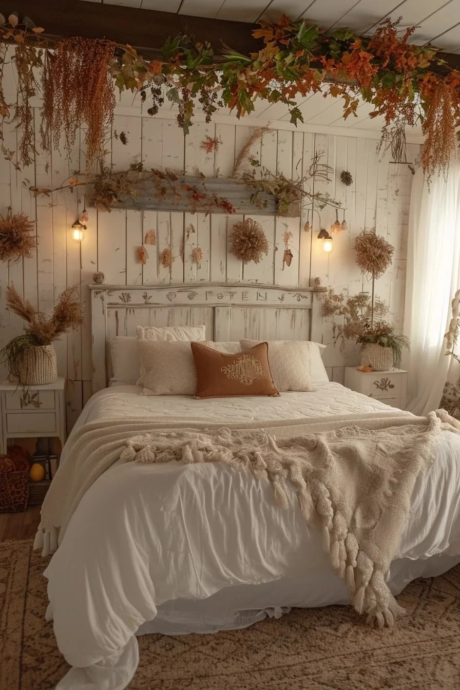 Bedroom With Harvest-Themed Wall Hangings