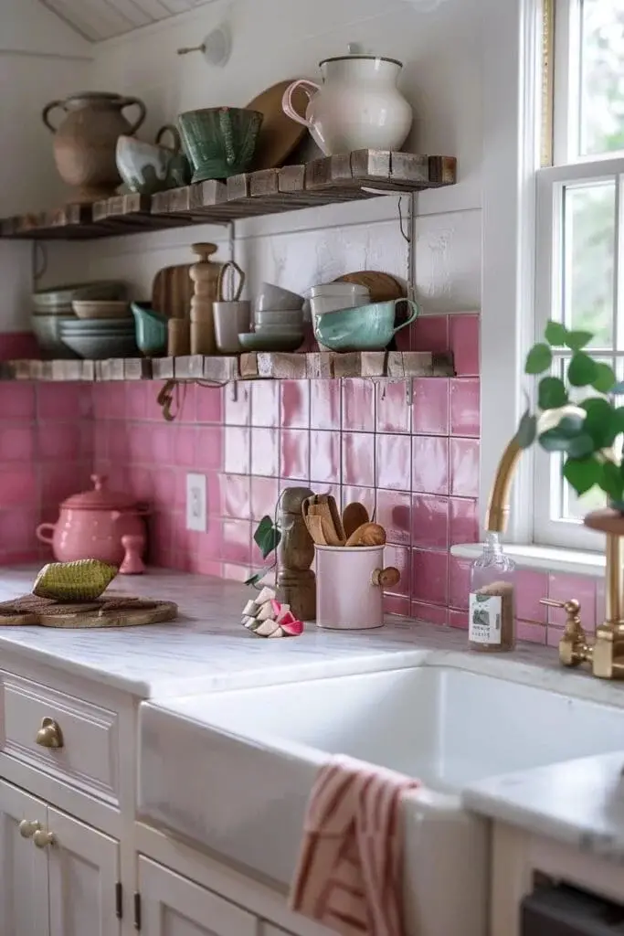 Pink Tile Backsplash