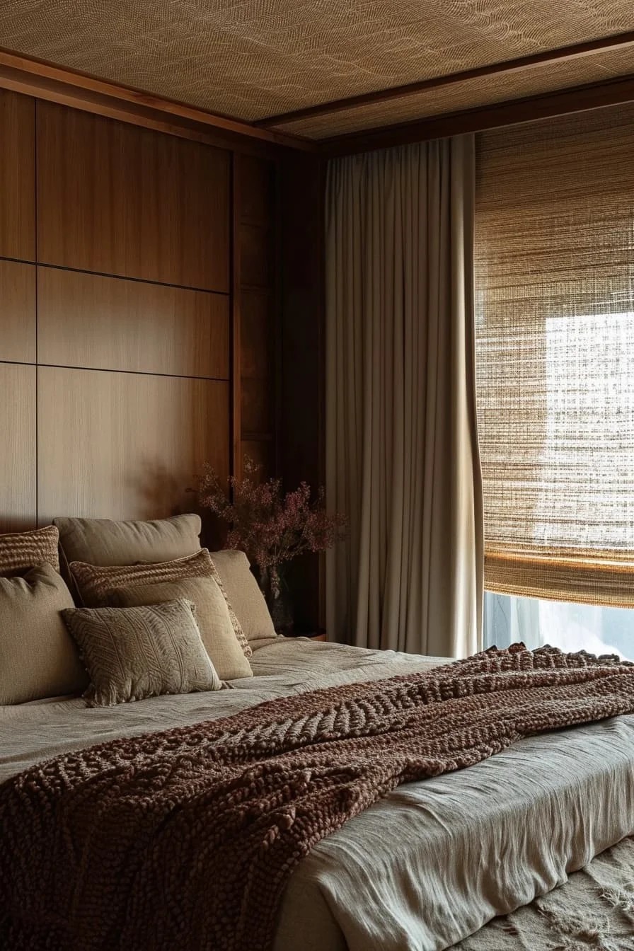 Brown Bedroom with a Focus on Textural Contrast