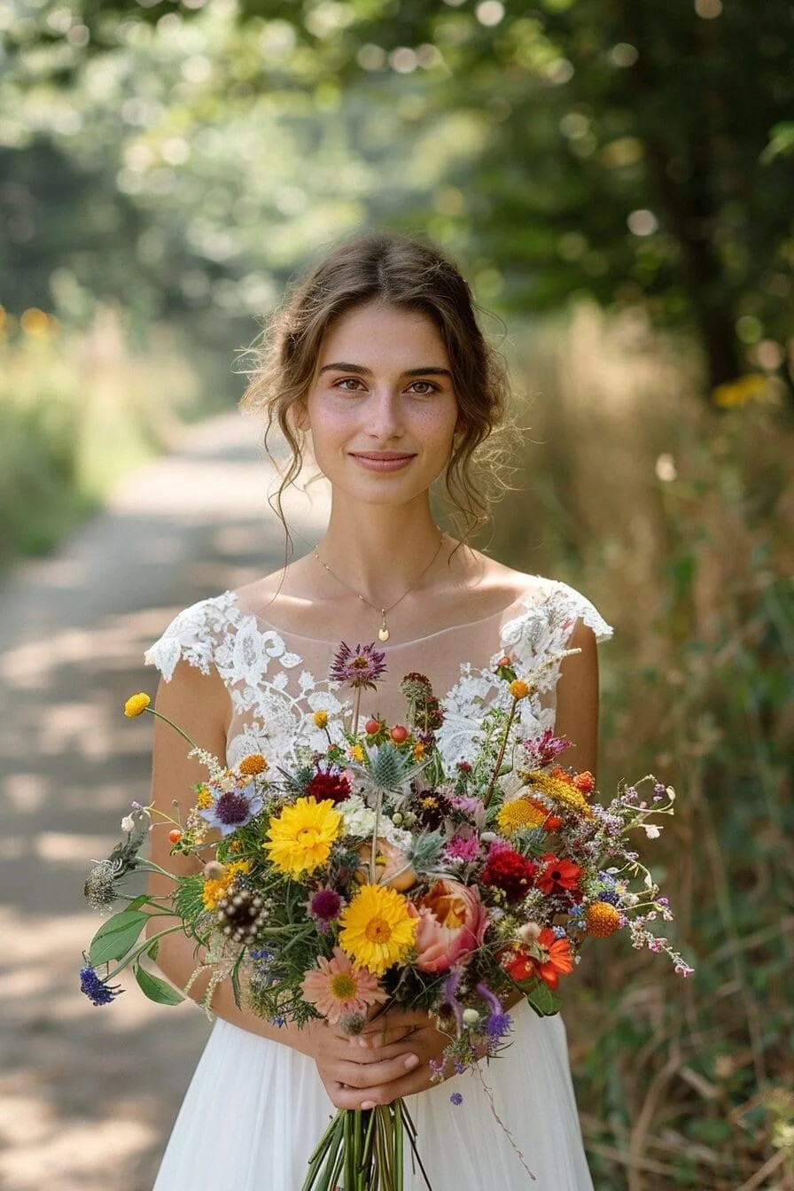 A Summer Wedding with A Vibrant Wildflower Bouquet