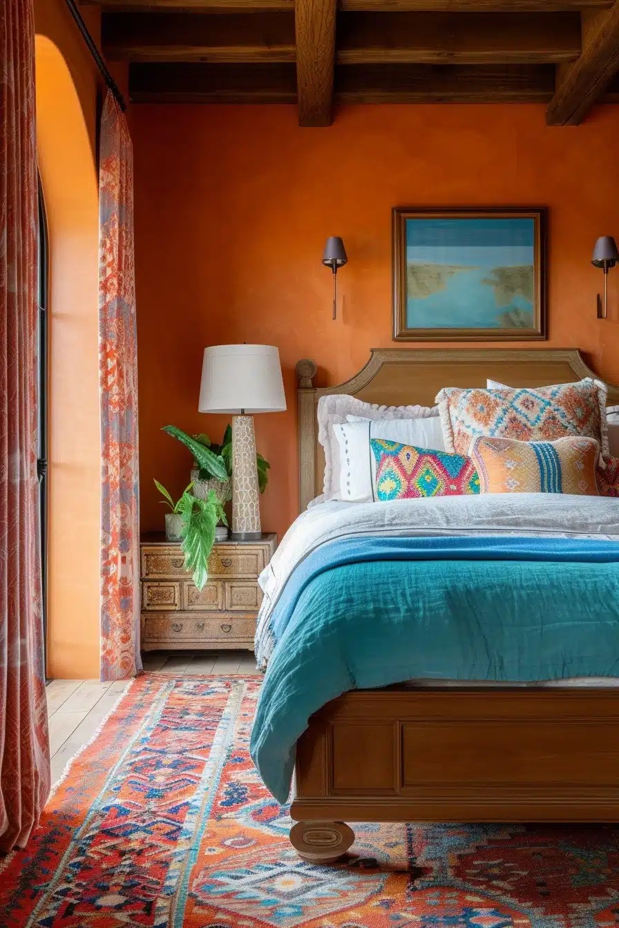 Warm Blue and Orange Bedroom