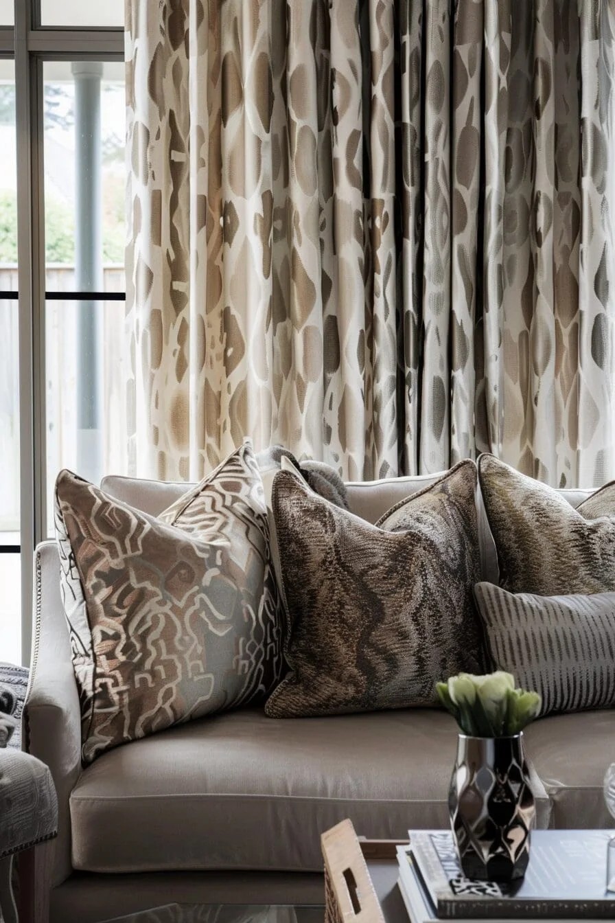 Beige Patterned Curtains