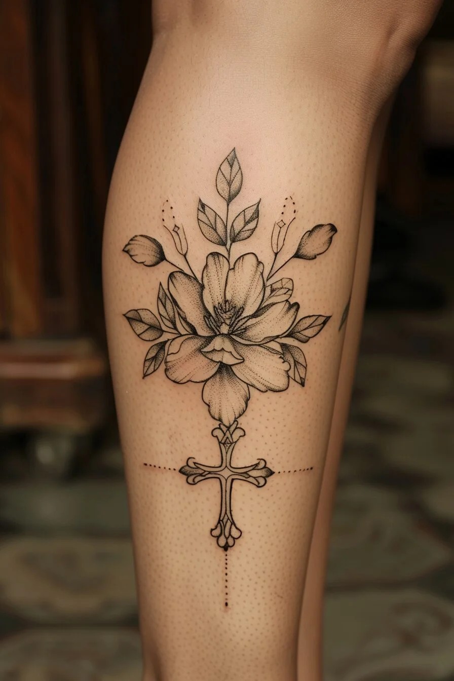 Cross-Flower Tattoo