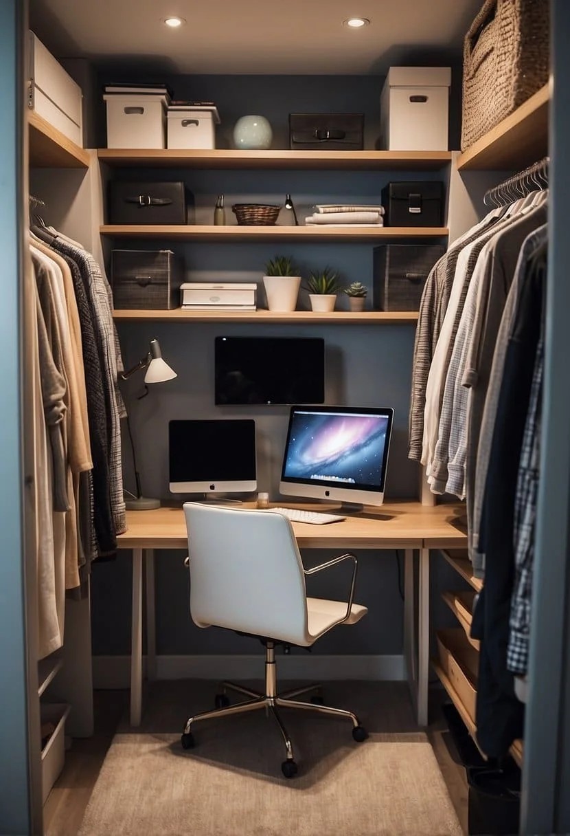 Space-Saving Home Office In A Closet