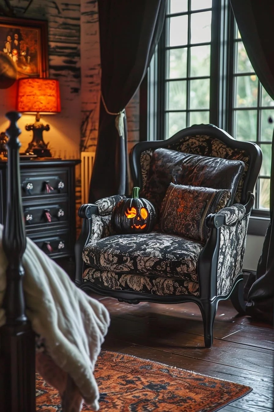 A Halloween Bedroom with a Spooky Accent Chair