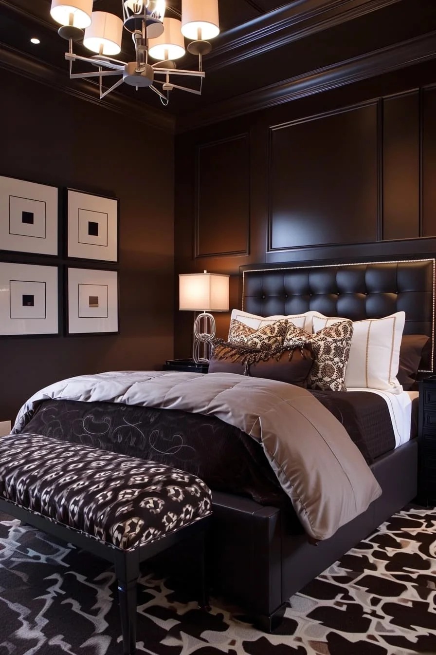 Contemporary Brown Bedroom with Bold Geometric Patterns