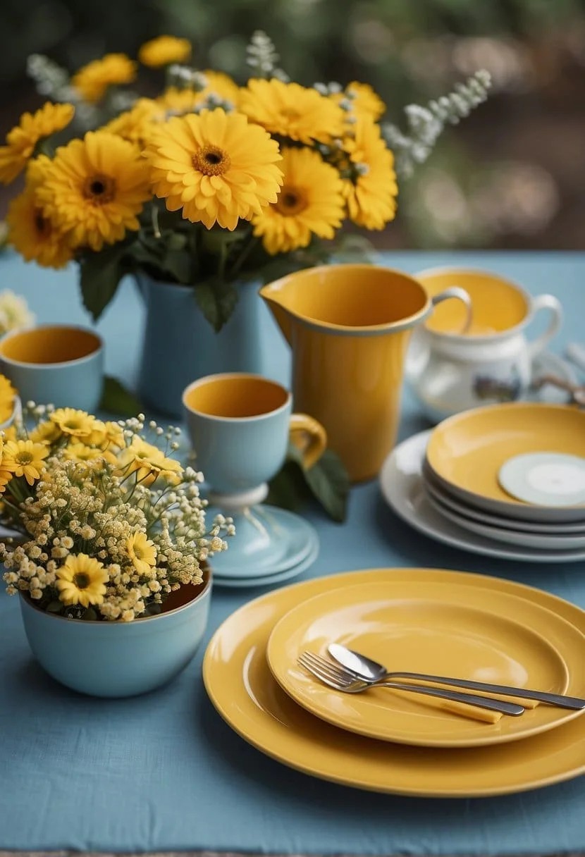 Mustard Yellow and Pale Blue Dining Table