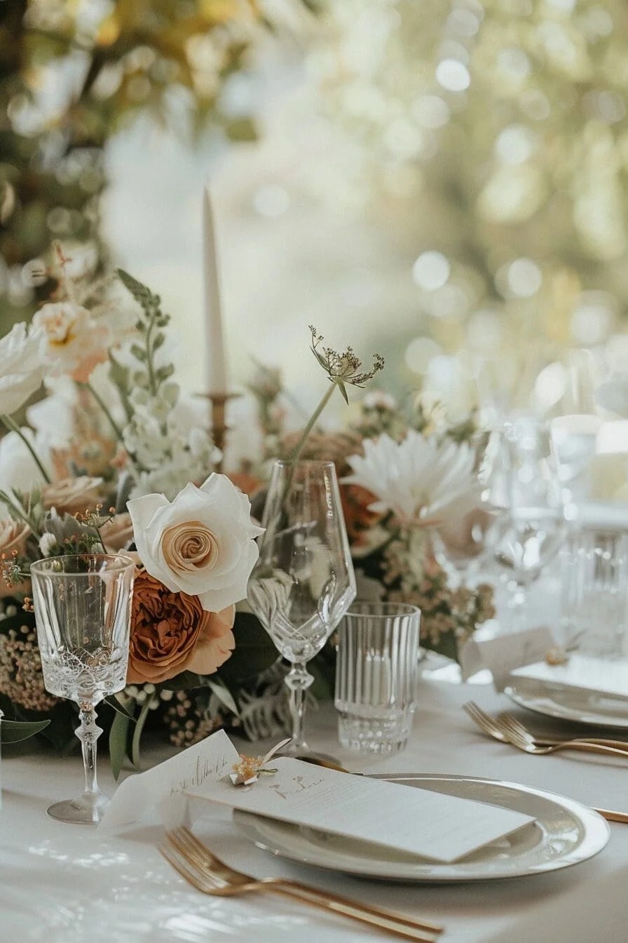 A Spring Wedding with Gold Cutlery and Crystal Glassware