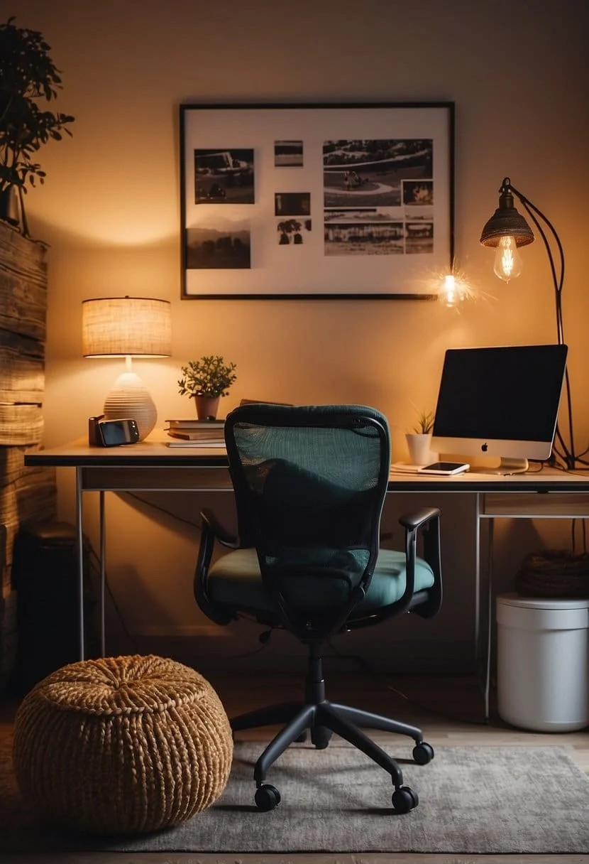 Bean Bags in A Home Office with A Desk and Lamp