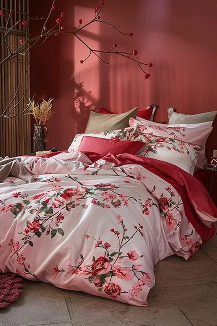 Blush Pink and Red Bedding