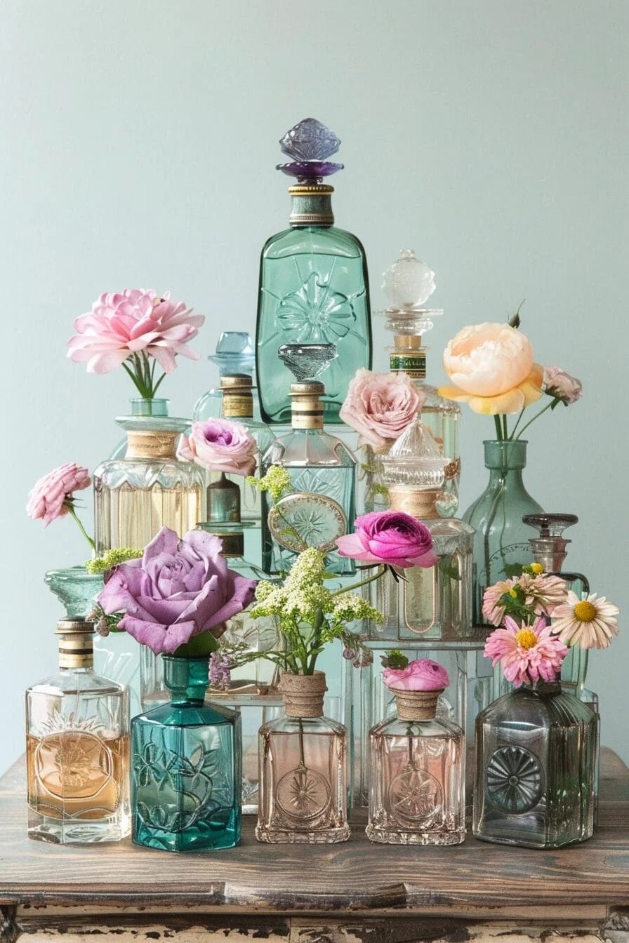 Centerpiece of Vintage Perfume Bottles