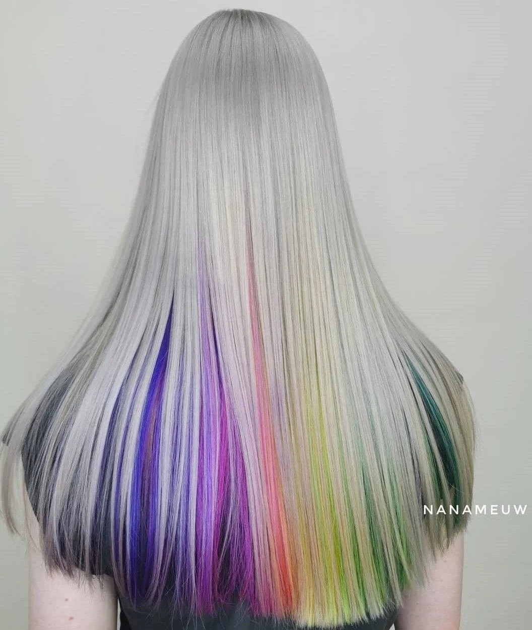 Silver with Rainbow Peekaboos Hair Color