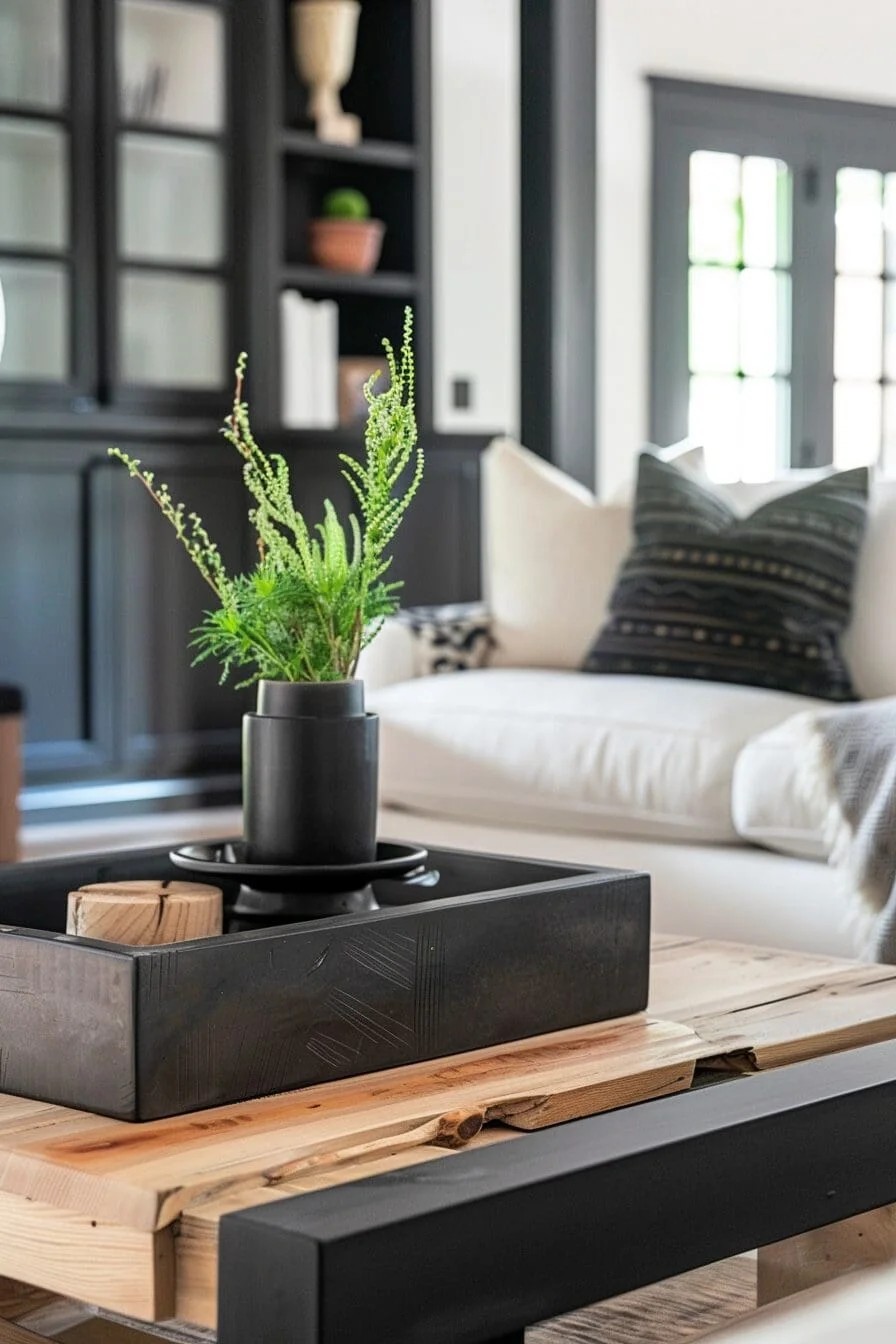 Wood and Black Coffee Table