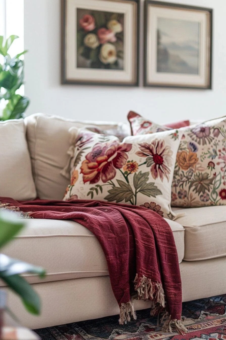 Crimson Floral Throw Blanket