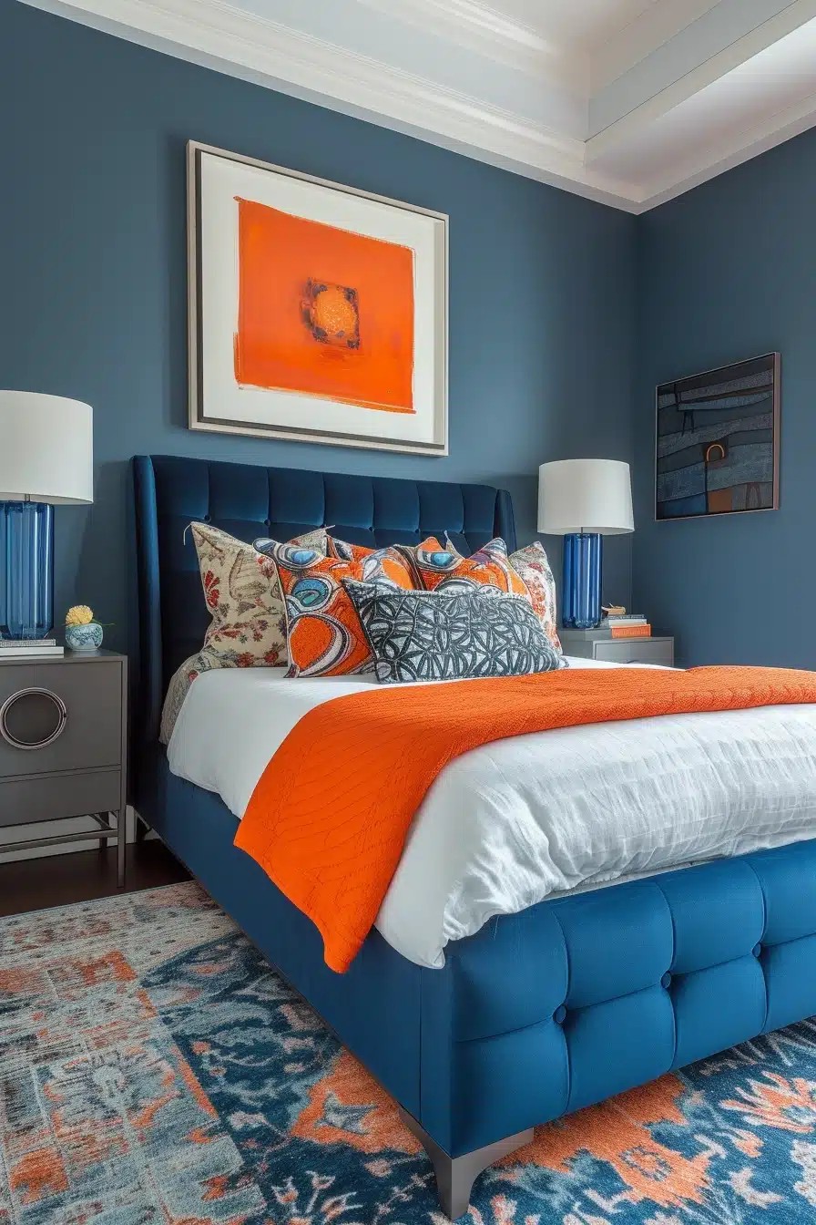 Accentful Blue and Orange Bedroom