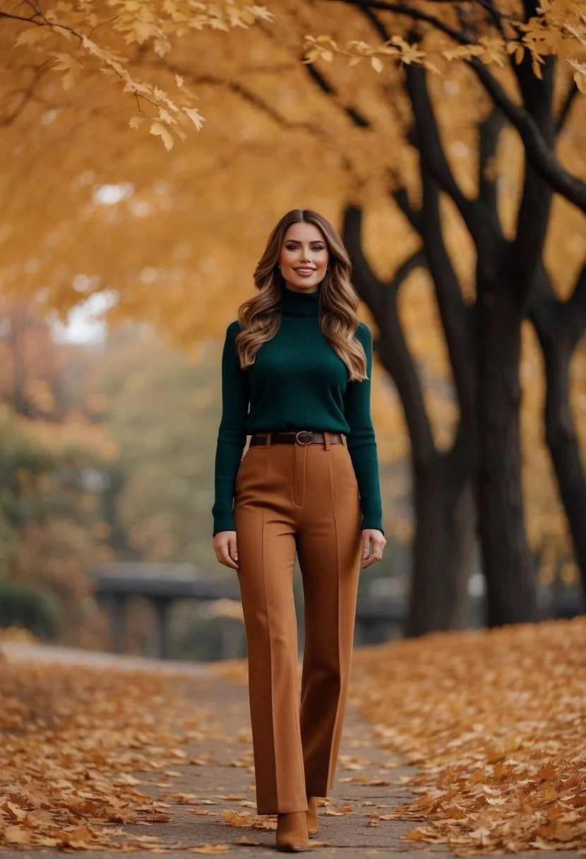 Turtleneck and High-Waisted Trousers