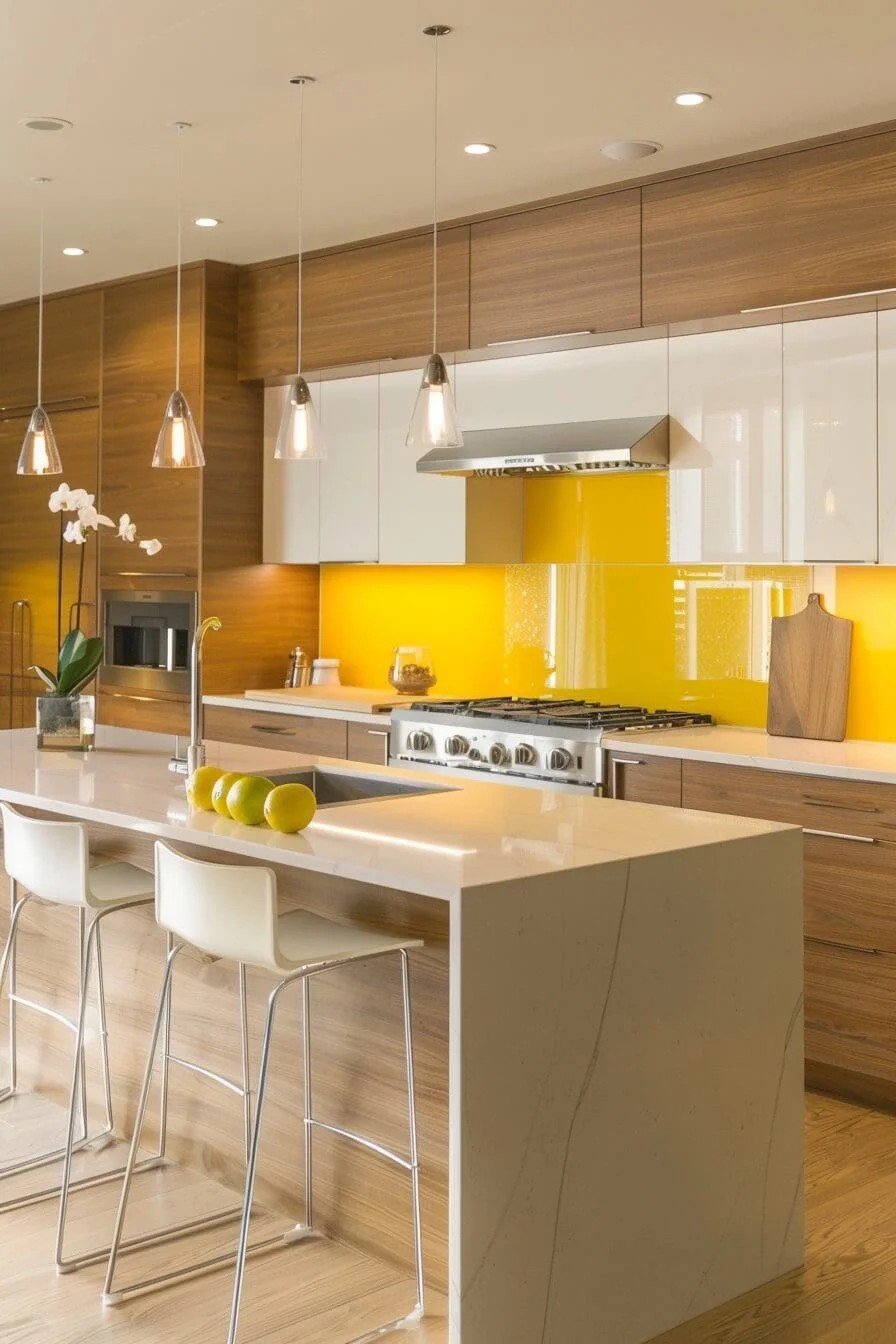 Yellow Backsplash with Neutral Cabinets