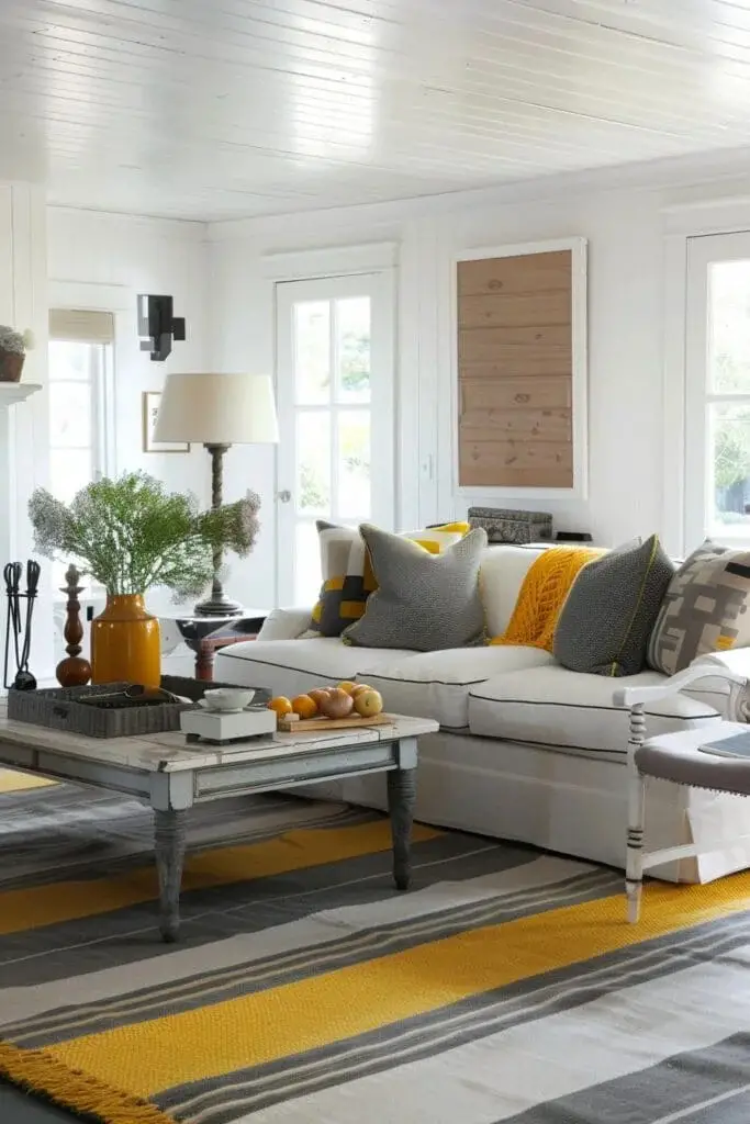 Yellow and Gray Striped Rug