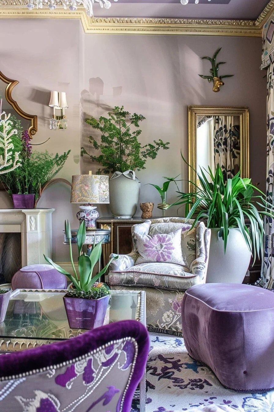 Greenery in Purple Pots