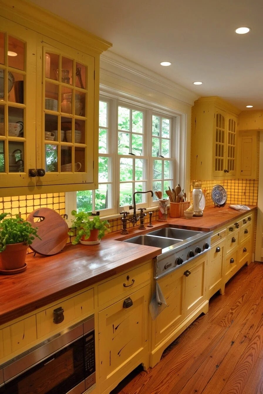 Warm Yellow Kitchen with Wooden Countertops