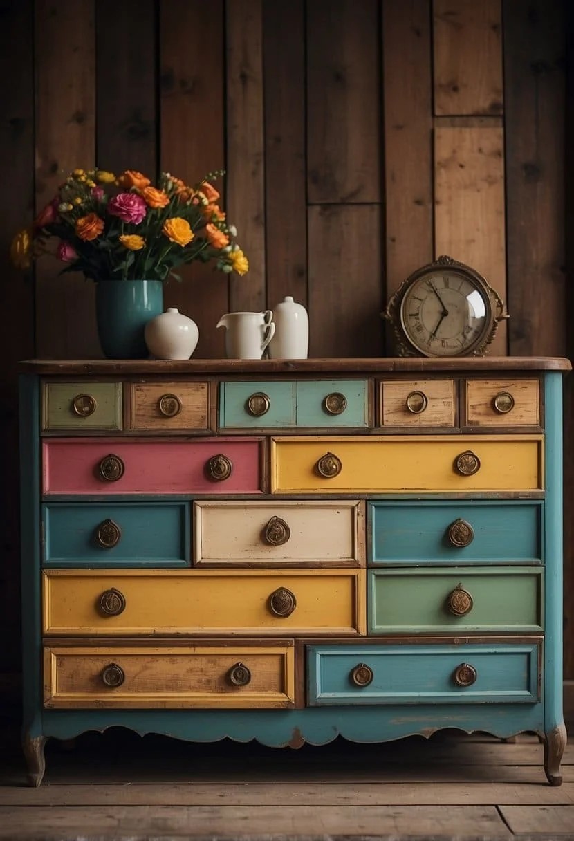 Vintage Dresser with Vibrant Painted Drawers