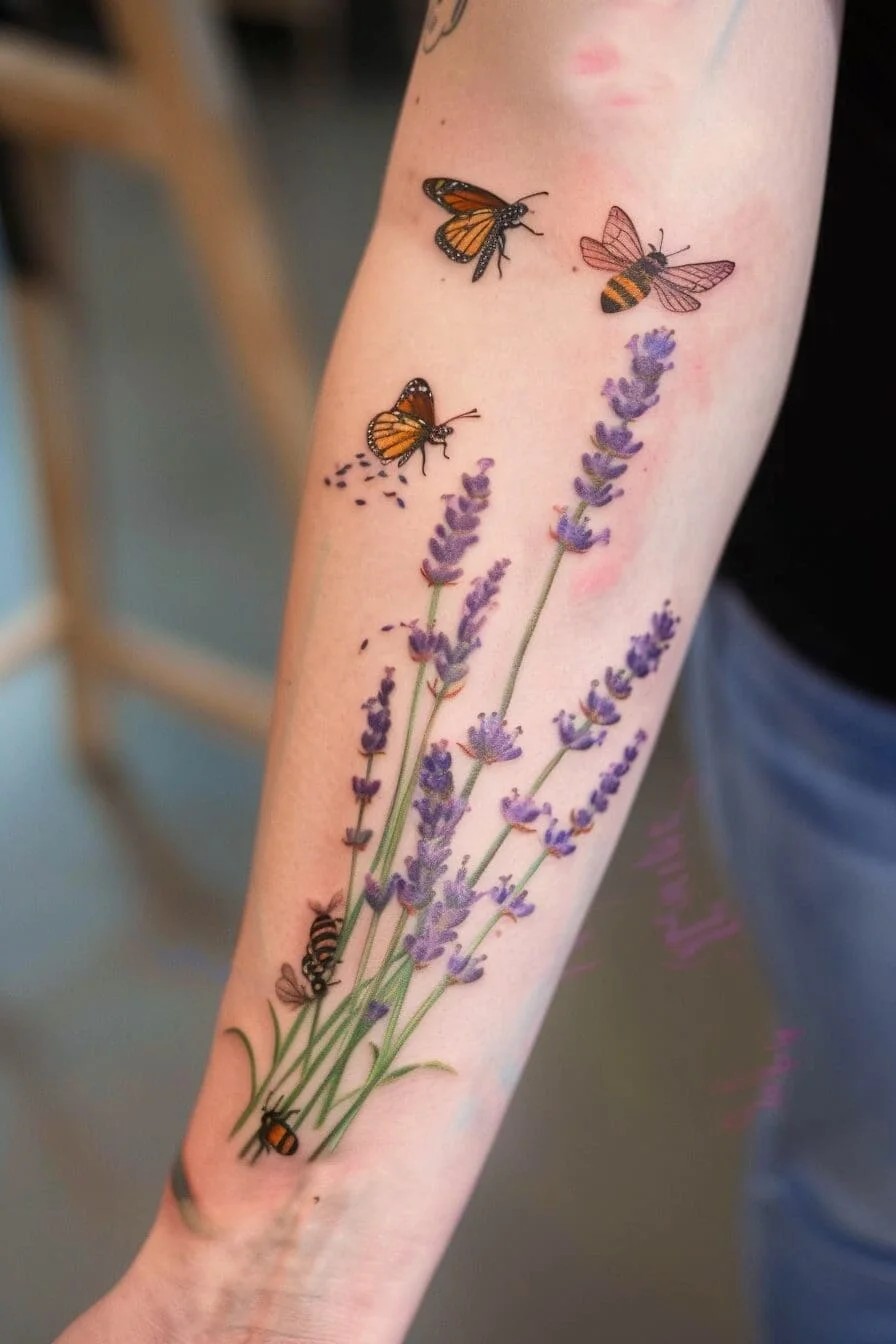 Lavender with Animals (e.g., Butterflies, Bees)