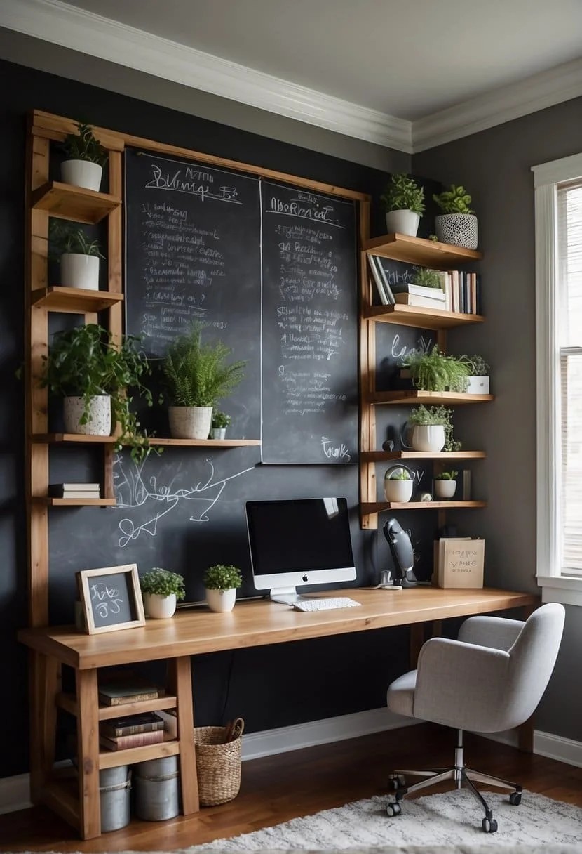 Home Office With A Chalkboard Wall