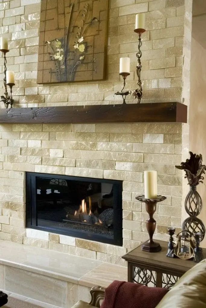 Beige Brick Fireplace