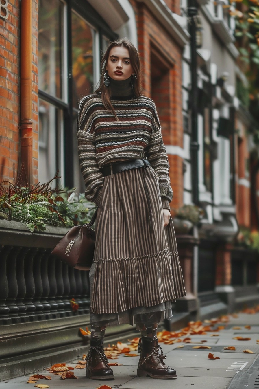 Striped Jumper and A-line Skirt