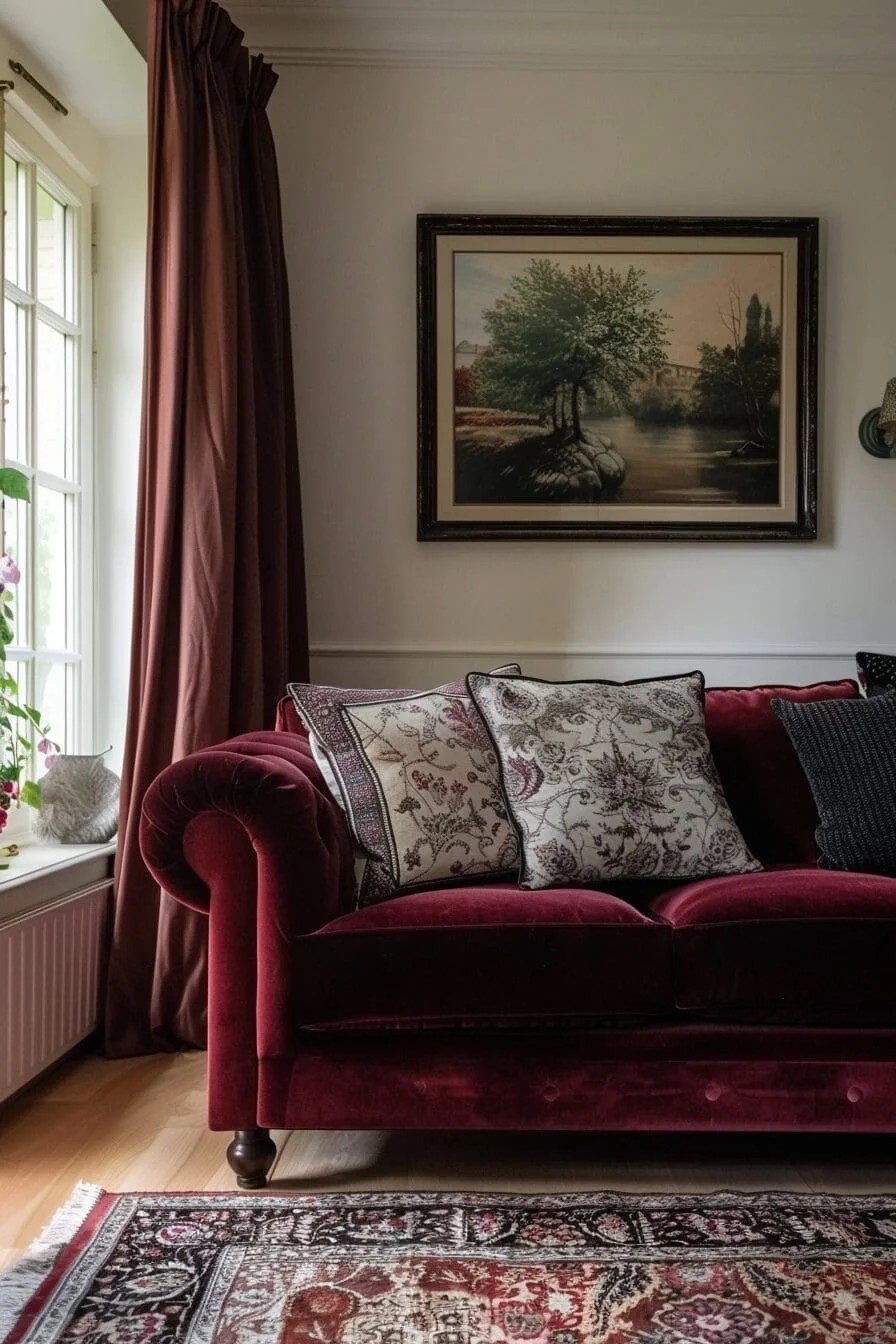 Burgundy Velvet Sofa