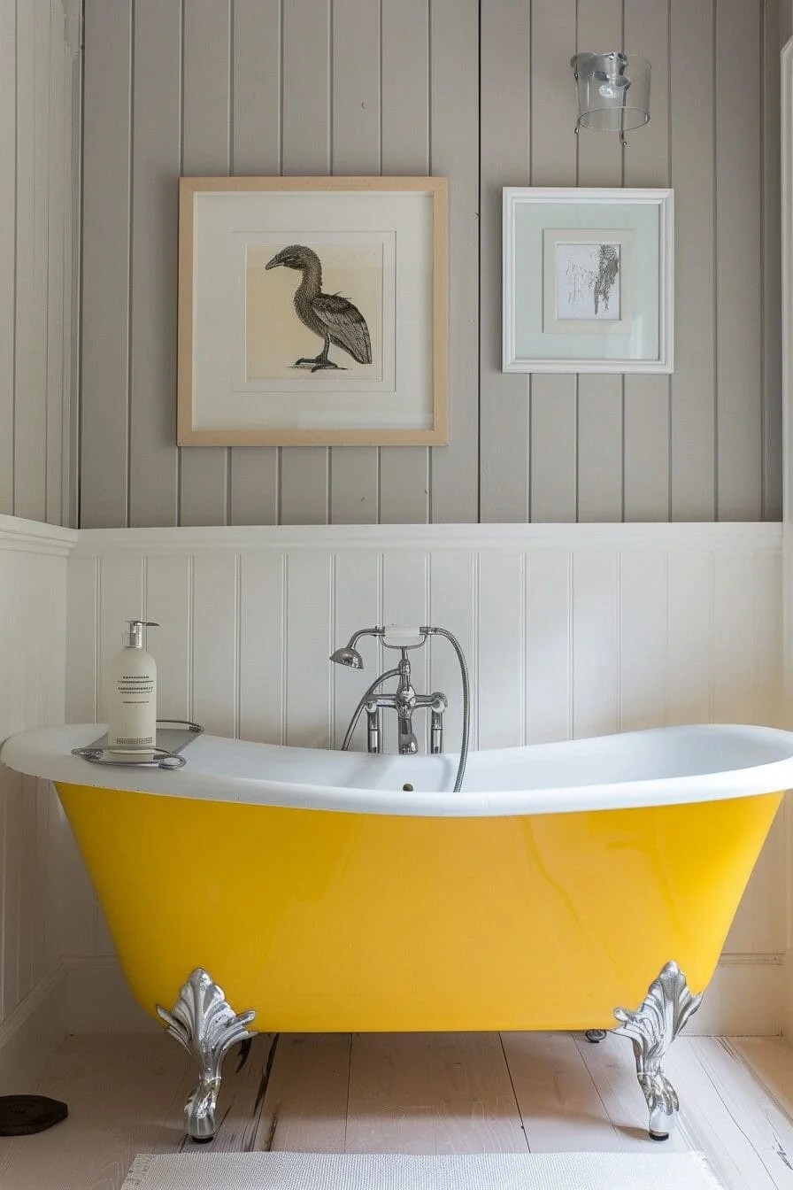 Vintage Yellow Clawfoot Tub