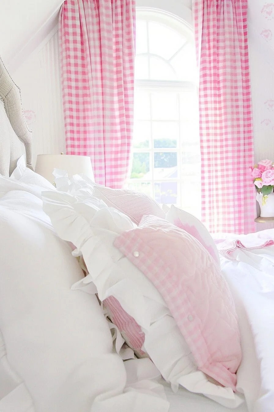 Pink and White Gingham Curtains