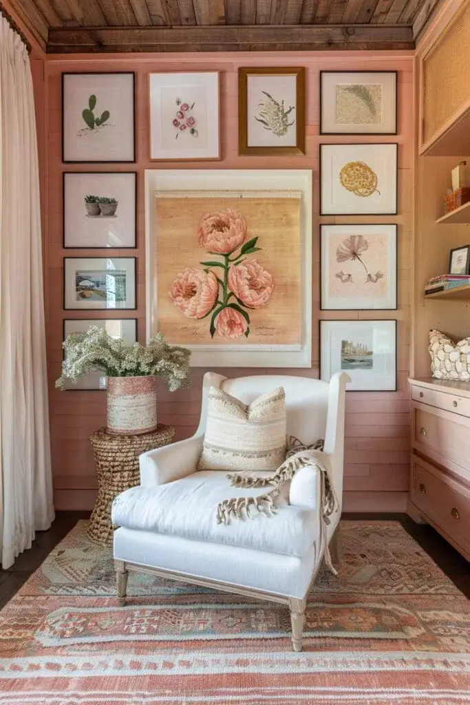 Artistic Feminine Home Office With Gallery Wall